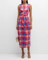 MISOOK PLAID COTTON FIT-AND-FLARE MAXI DRESS