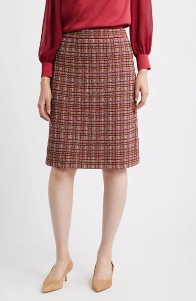 Misook Plaid Knit Pencil Skirt In Brown
