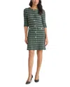 Misook Plaid Multi-stitch Knit Sheath Dress In Green