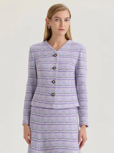 Misook Plaid Tweed Knit Jacket In Purple