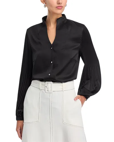 Misook Pleat Sleeve Shirt In Black