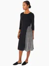 Misook Pleated Contrast Panel Soft Knit Dress In Black