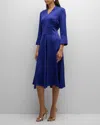 Misook Pleated Crepe De Chine Midi Dress In Starry Night Blue