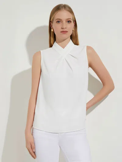 Misook Pleated Crossover Collar Crepe De Chine Blouse In White