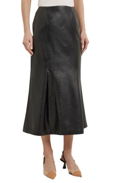 Misook Pleated Faux Leather Trumpet Skirt In Black