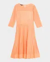 Misook Pleated Geometric Knit Midi Dress In Orange