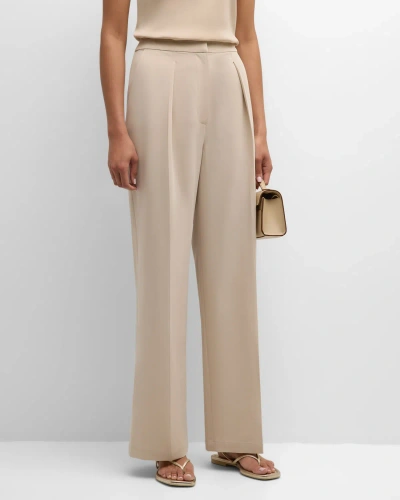 Misook Pleated Mid-rise Straight-leg Woven Pants In Biscotti