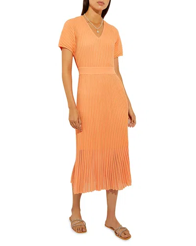Misook Pleated Midi Dress In Citrus Blossom/white