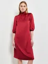 Misook Ruched Mock-neck Blouson-sleeve Midi Dress In Multi