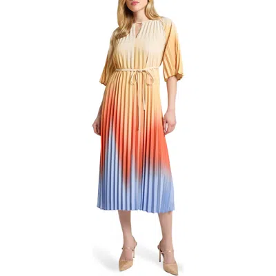 Misook Pleated Ombre Crepe De Chine Dress In Arctic