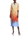 Misook Pleated Ombre Crepe De Chine Dress In Arctic/multi