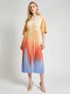Misook Pleated Ombre Crepe De Chine Dress In Multi