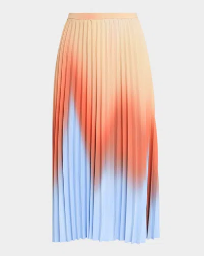 MISOOK PLEATED OMBRE CREPE DE CHINE MIDI SKIRT