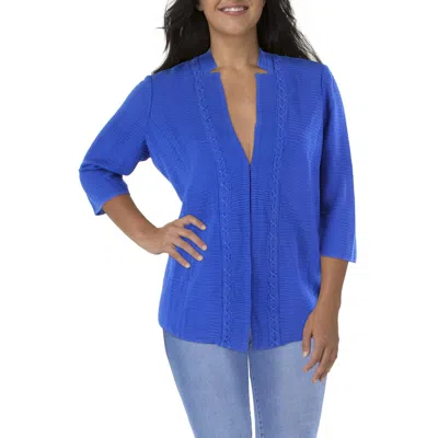 Misook Plus Womens Shoulder Pad Layering One-button Blazer In Blue