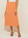 Misook Belted Patch Pocket A-line Midi Skirt In Orange