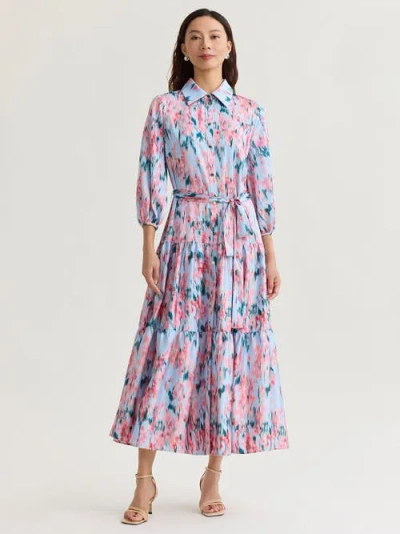 Misook Printed Floral Crepe De Chine Tiered Maxi Dress