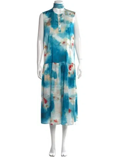Pre-owned Misook Printed Long Dress In Blue