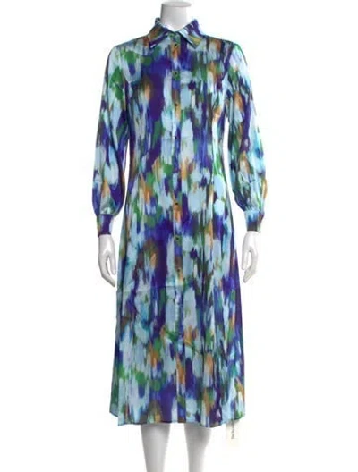 Pre-owned Misook Printed Midi Length Dress W/ Tags In Blue