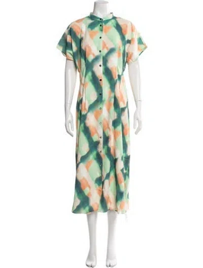 Pre-owned Misook Printed Midi Length Dress W/ Tags In Green