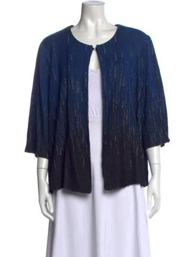 Pre-owned Misook Printed Open Front Sweater In Blue