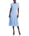 Misook Printed Short Sleeve Midi Dress In Arctic/white