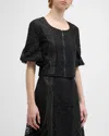 Misook Modern Fit Cropped Textural Woven Blouse In Black
