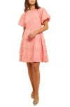Misook Puff Sleeve Minidress In Ocean Coral