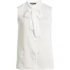 Misook Pussybow Sleeveless Button-up Shirt In White