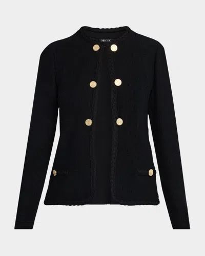 Misook Relaxed Braid-trim Tweed Jacket In Black