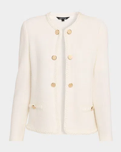 Misook Relaxed Braid-trim Tweed Jacket In White