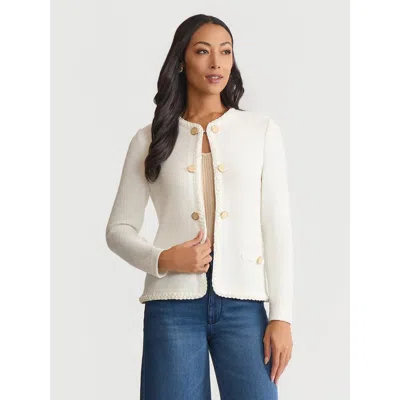 Misook Relaxed Lightweight Soft Tweed Knit Jacket In White