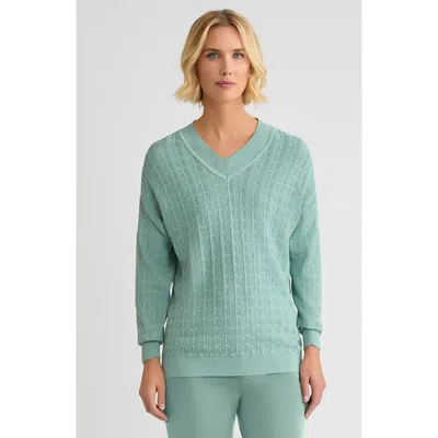 Misook Relaxed Pointelle Soft Knit Sweater In Green