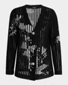 Misook Relaxed Sheer Striped Soft Knit Jacket In Black