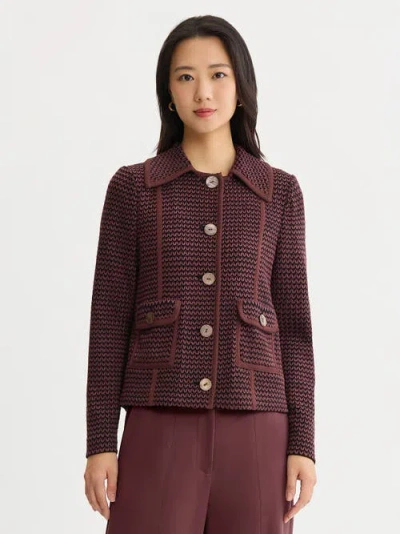 Misook Relaxed Zig-zag Knit Jacket In Brown