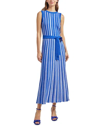 Misook Rib Knit Striped Maxi Dress In Aegean Blue/white