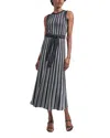 Misook Sleeveless Soft Ribbed Knit Belted Maxi Dress - Modern Fit In Black/white
