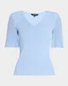 Misook Heritage Flutter Sleeve Rib Top In Arctic