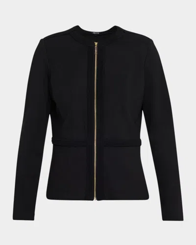 Misook Round Neck Cotton-blend Jacket In Black