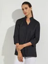 Misook Ruched-sleeve Cotton Tunic In Black