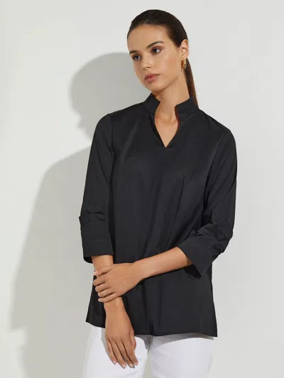 MISOOK RUCHE SLEEVE COTTON TUNIC, BLACK