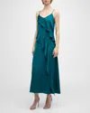 Misook Ruffle Charmeuse Crepe De Chine Maxi Dress In Spruce