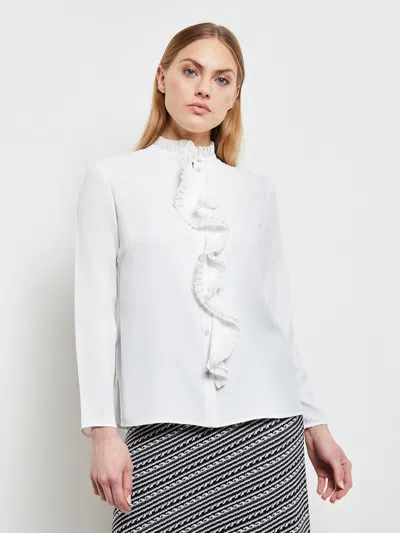 Misook Ruffle Front Blouse In White