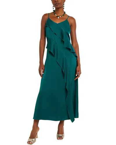 Misook Ruffled Crepe De Chine Maxi Dress In Blue