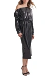 Misook Modern Fit Sequin Novelty Woven Blouson Midi Dress In Black