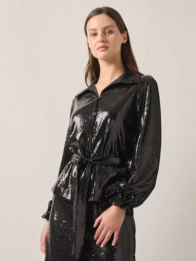 Misook Sequin Novelty Woven Blouse In Black