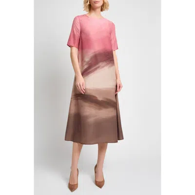 Misook Shantung Landscape Midi Dress In Multi