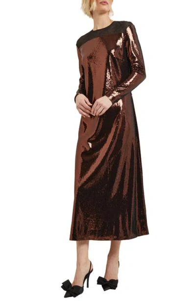 MISOOK MISOOK SHEER INSET LONG SLEEVE SEQUIN COCKTAIL DRESS