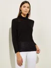 Misook Sheer Inset Turtleneck In Black