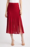 Misook Sheer Panel A-line Midi Skirt In Red