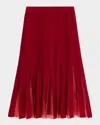 Misook Sheer Panel Knit A-line Midi Skirt In Red